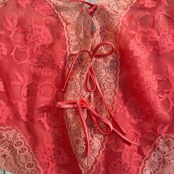 VTG Victorias Secret Gold Label Bodysuit Teddy Sm Peach Lace  Bows Coquette Sexy - Picture 4 of 13